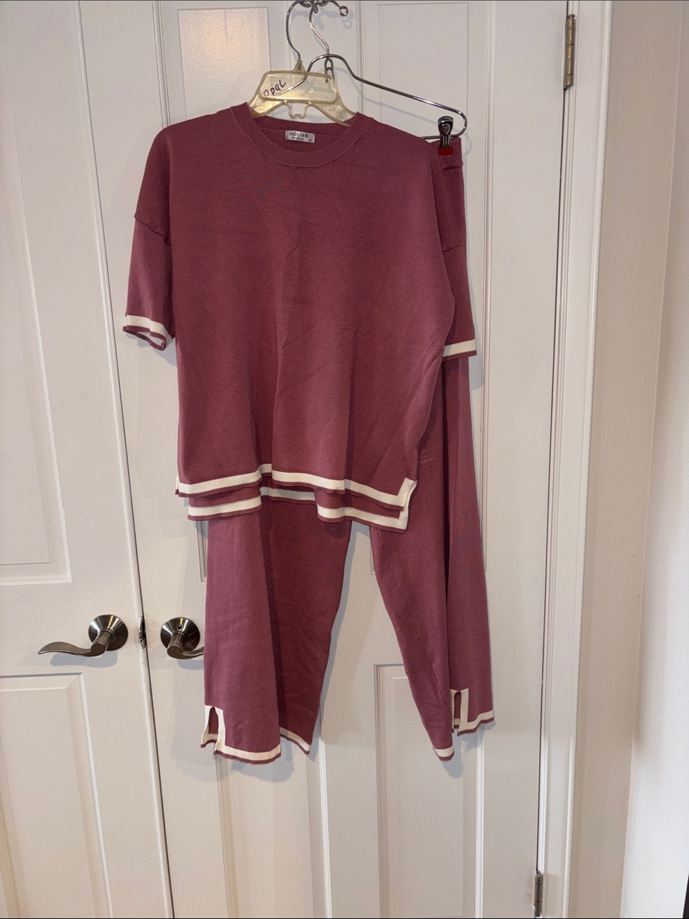 Mauve Short-Sleeve lounge Set with Cream Trim